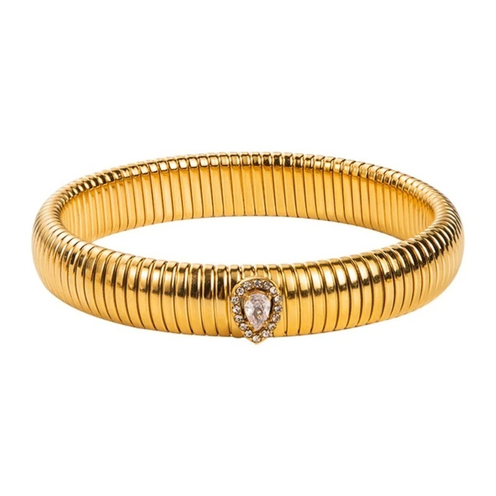 18K Gold Flex Snake Pear Rhinestone Bracelet (7310)